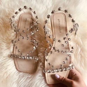 Jeffrey Campbell Rhinestone Studded Clear Strappy Crystal Rhinestone Sandals